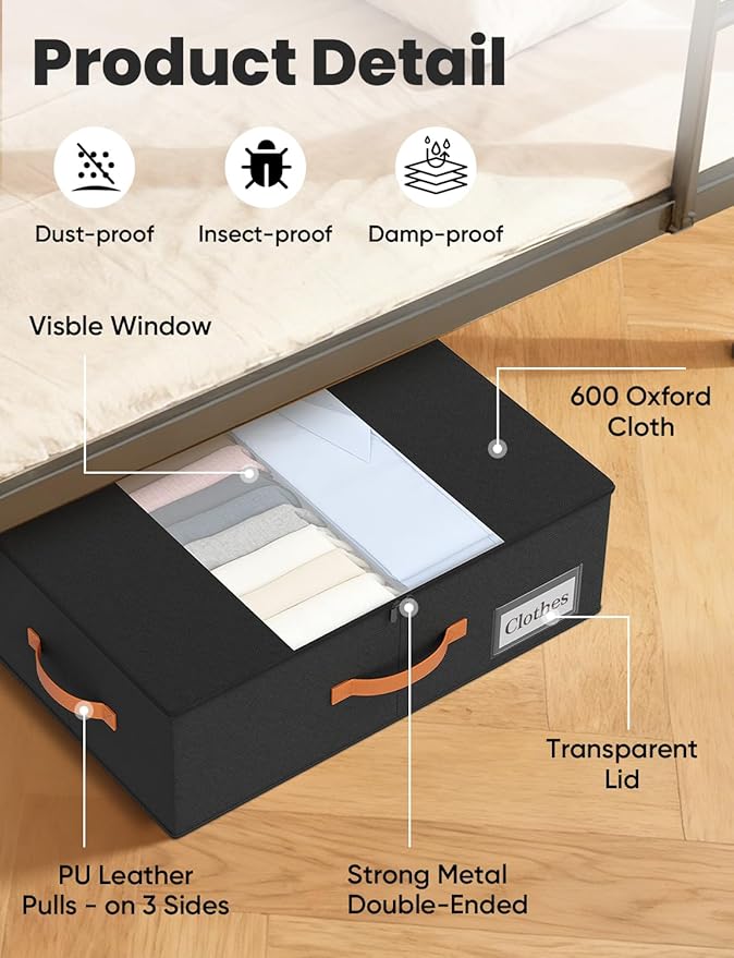 TOSKING 2-Pack Under Bed Storage Bins with Wheels and 4 Vacuum Seal Bags, Heavy Duty 80lbs Capacity,7.9"Height Clear Lid Orga