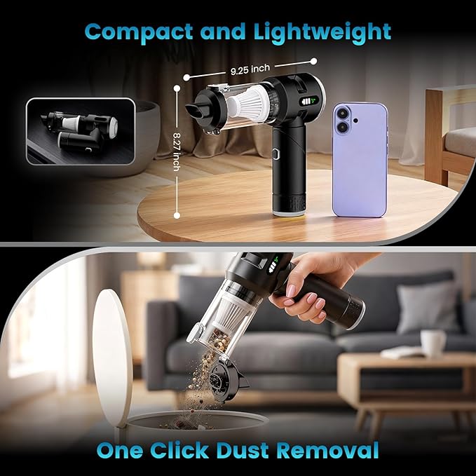 Wansimoo Handheld Car Vacuum Cleaner,25000PA Strong Cyclonic Suction Foldable Mini Vacuum Portable Cordless with Digital Disp