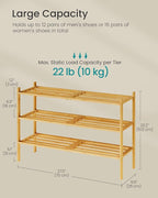 SONGMICS Bamboo Shoe Rack for Closet, Stackable Shoe Oragnizer with Modular Structure, Space-Saving Free Standing Shelf for E