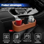 Car Cup Holder, Auto Front Seat Organizer, Multifunctional Cup Drink Holders with PU Leather Cover, Gap Filler Storage Box Coin Bucket Console Side Pocket Cell Mobile Phone Holder (Brown)