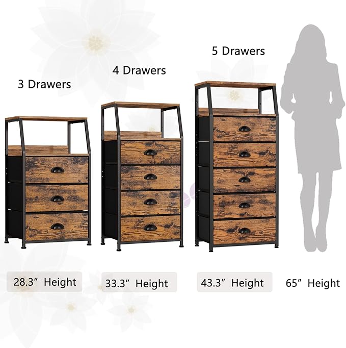 Furnulem Tall 5 Drawers Dresser, Vertical Storage Tower Fabric Dresser for Bedroom, Hallway, Entryway, Nursery, Closet Organi