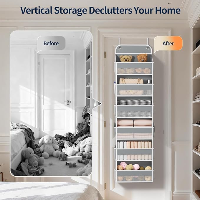 Yecaye Over Door Organizer, 60 lbs Load Capacity, Metal Hanging Storage with 6 Shelves for Toys, Bathroom, Nursery, Dorm Room