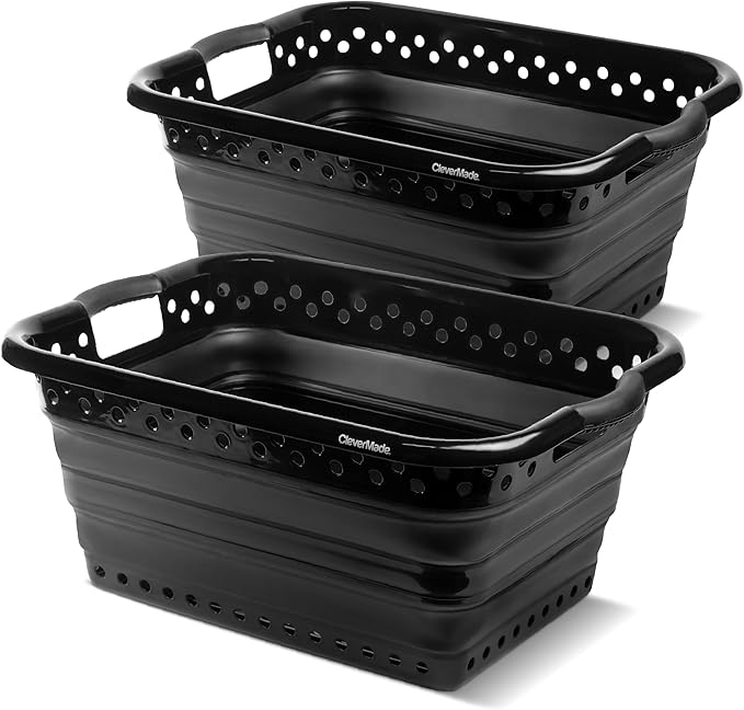 CleverMade Collapsible Laundry Baskets - 39L Foldable Large Collapsible Laundry Basket with Handles for Space Saving Storage,
