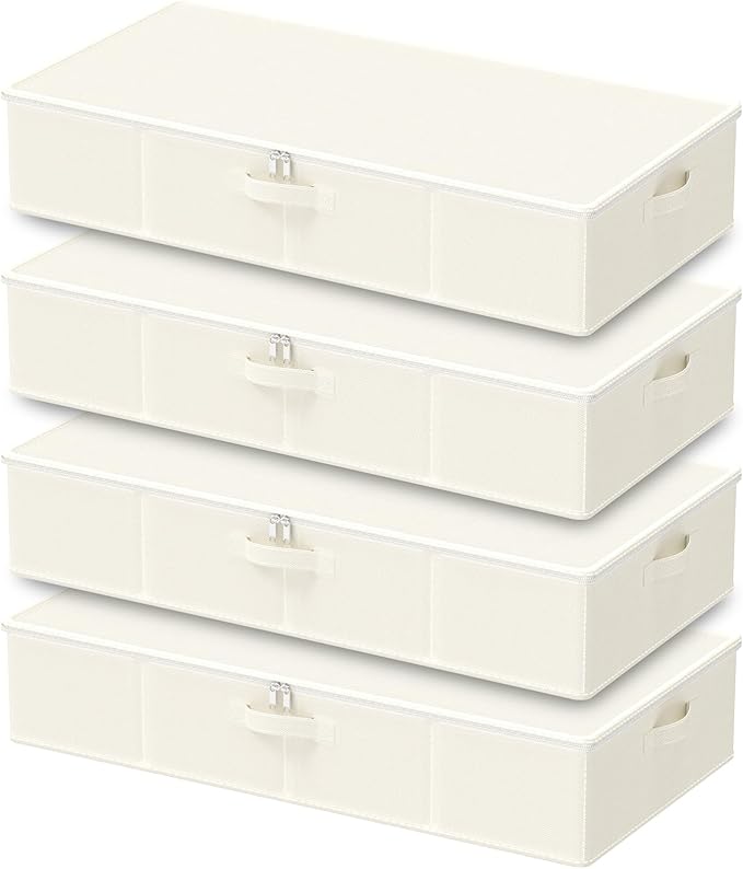 Under Bed Storage Bins, Closet Containers Organizers, Foldable Basket with Zippered, for Blankets, Clothes, Comforters, 4 Pac