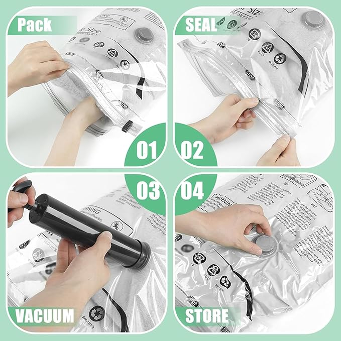 16 Pack Vacuum Storage Bags, Space Saver Bags, Compression for Comforters and Blankets, Sealer Clothes Storage with Hand Pump