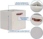 Temary Fabric Storage Cubes Storage Bins with Dual Leather Handles, 4 Pack Cube Baskets 13x13 Foldable Cube Organizers for Sh