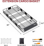 Bonnlo 250lbs Extendable Rooftop Cargo Carrier,84 * 39 * 5.5inch Universal Roof Rack Basket with Rubber Net,Storage Bag,Straps,for SUV/Truck/Van