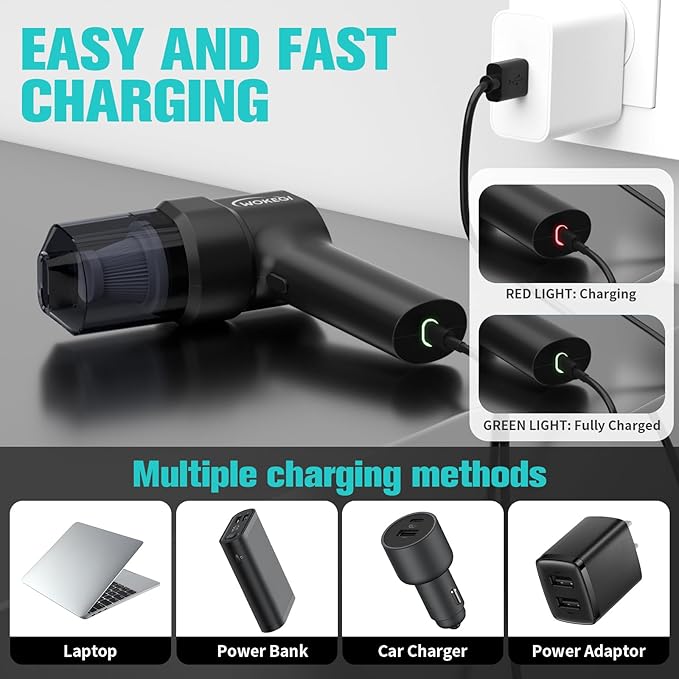 Handheld Mini Car Vacuum, 10000PA Cordless Portable Vacuum with 2000mAh Battery, 3 in 1 small Vacuum Cleaner & Air Duster wit