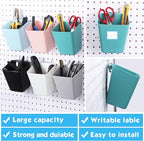 Namalu 12 Pack Peg Board Storage Bins with Labels and Hooks Square Box Shape Pegboard Cup Holder Accessories Pegboard Organiz