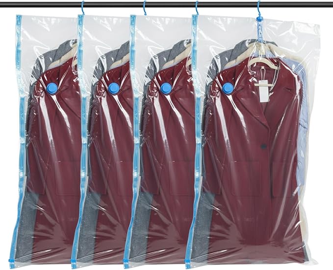 Spacesaver Hanging Vacuum Storage Bags (Pack of 4) - Vacuum Sealer Bags, Closet Organizer, Sealed Storage, Space Bag - Blanke