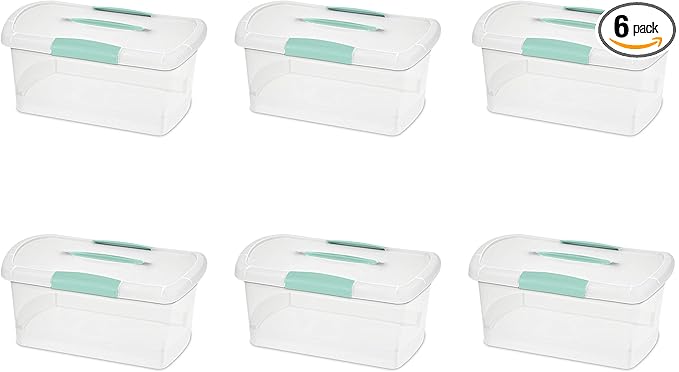 Sterilite 6 Pack Stackable Storage Bin with Latch Lid, Medium Nesting ShowOffs, Clear