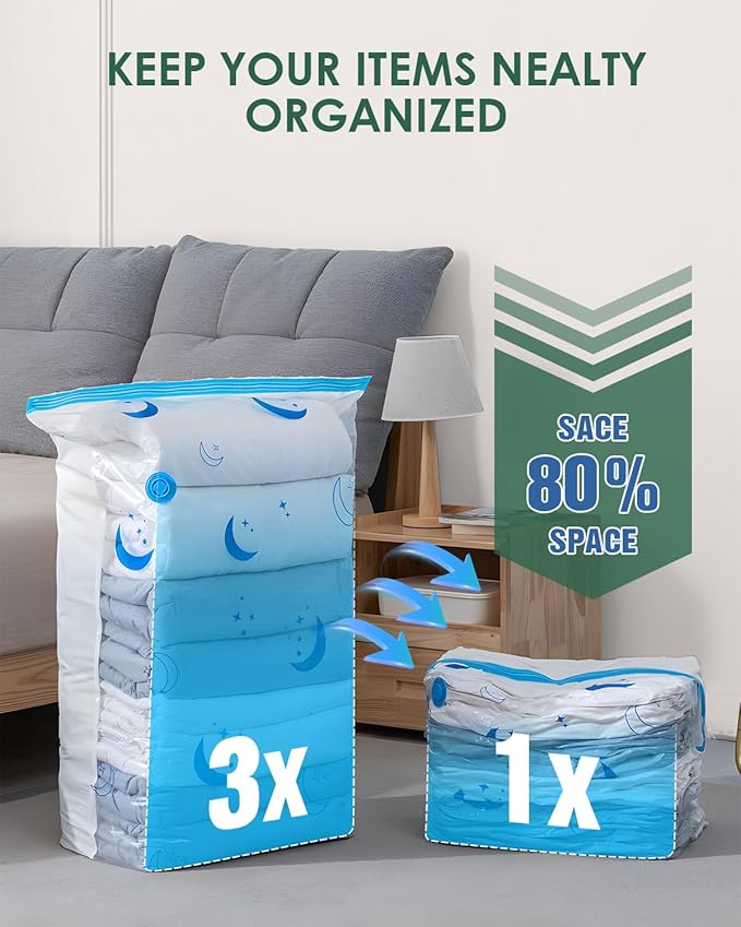 Vacuum Storage Bags with Electric Pump, 12 Pack Vacuum Sealed Bag with 1500mAh Rechargeable Battery for Clothes, Blanket, Duv