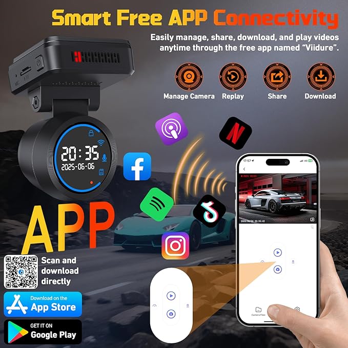 Dash Cam Front for Cars with Built-in WiFi & APP Control, 4K Dash Camera with Free 32GB Card, 1.2" IPS Touch Screen Dash Cam 