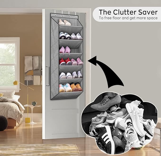 SLEEPING LAMB Shoe Rack for Door with Large Deep Pocket, Over The Door Shoe Organizer for Closet, Dorm and Narrow Hanging Sne