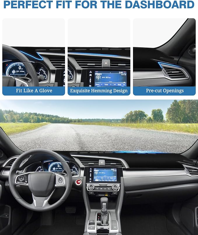 FIILINES Dash Cover Compatible with Honda Civic Coupe Sedan/Hatchback 2016-2021(Not Fit 2022 Civic) Dashboard Mat Cover Car A