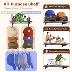 Keebofly Wall Hat Rack with Shelf, Multi-function Baseball Cap Organizer & Holder with 12 Hooks，Displays & Stores 60+ Caps, M