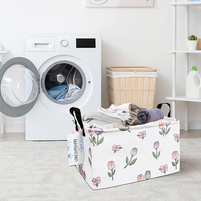 LANGYASHAN Rectangular Storage Bin Collapse Canvas Fabric Cartoon Storage Basket with Handles for Organizing Home Kitchen Boy