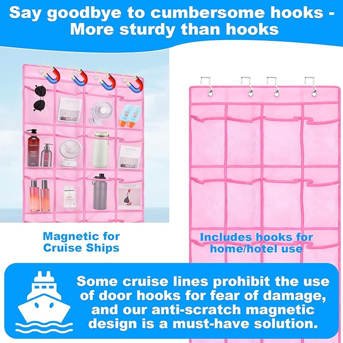 CTTZCKJ Over The Door Organizer For Cruise Ships|Magnetic Door Organizers with 24-Pocket for Cruise Ship|55"x21"|Cruise Over 