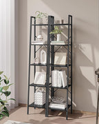 Hzuaneri Ladder Shelf, Bookshelf Bookcase, Freestanding Corner Storage Shelve with 2 Hooks for Home Office, Living Room, Kitc
