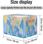 Globe World Map Storage Basket Collapsible Cloth Storage Cube Basket Bins Organizer with Handles Rectangular Large Toys Shelf