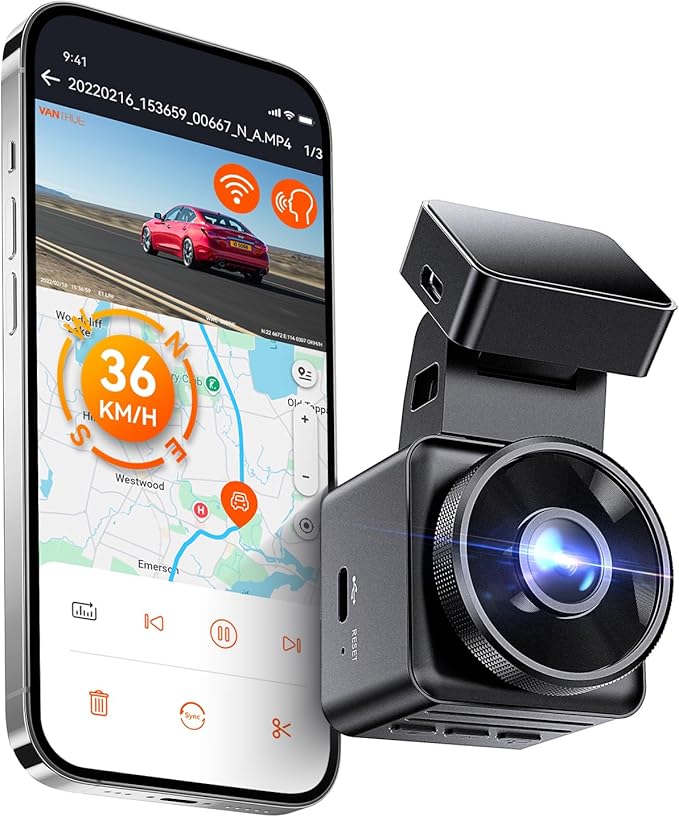 Vantrue E1 Lite 1080P Dash Cam, Mini Car Camera with Night Vision, 60fps Dash Cam with GPS and Speed, Wi-Fi APP Control, Loop