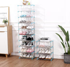 Jucaifu Stackable Small Shoe Rack, Entryway, Hallway and Closet Space Saving Storage and Organization (10-Tier, Blue)