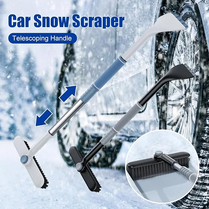 3 In 1 Snow Brush and Ice Scraper for Car Windshield Extendable Snow Removal 360° Pivoting Vehicle Winter Shovel Brush Snow Scraper with Long Handle (Grey)