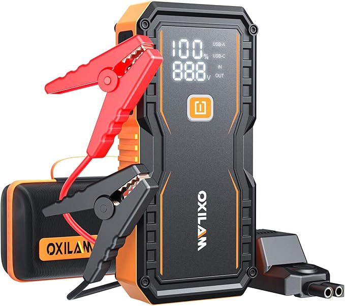 OXILAM Jump Starter 6000A for All Gas/12L Diesel, Car Battery Jumper Starter Portable, 12V Lithium Jump Box with Jumper