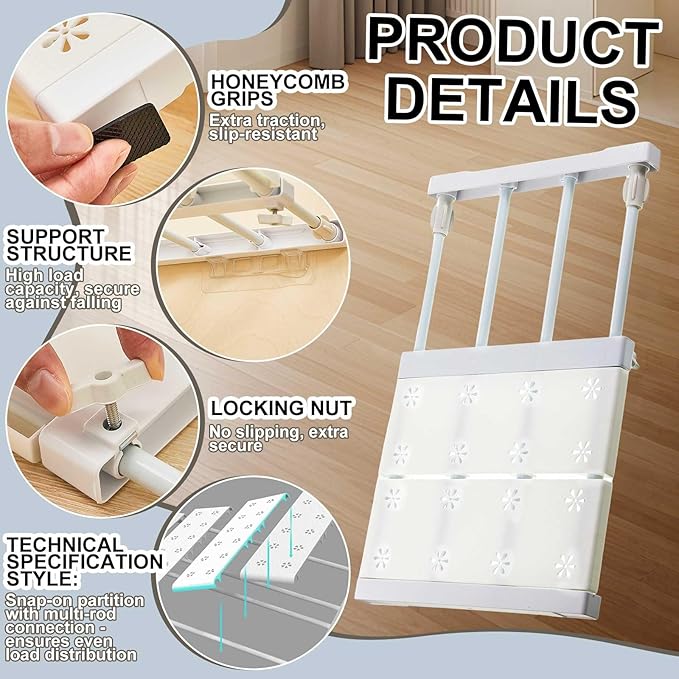 Gerrii 6 Pcs Closet Tension Shelf Rod Expandable Shelf Locker Organizer Adjustable Storage Rack Scalable Layered Divider Sepa