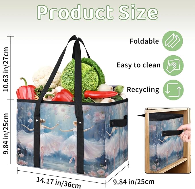 Reusable Grocery Bags Heavy Duty Shopping Bags Foldable Large Tote Bags with Long Handles & Hard Bottom