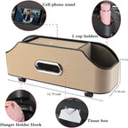 Car Seat Back Organizer - Stylish & Functional Storage for Family Adventures - Cup Holders, Tissue Box & Hooks - Perfect for Kids, Road Trips & Travel (Beige)