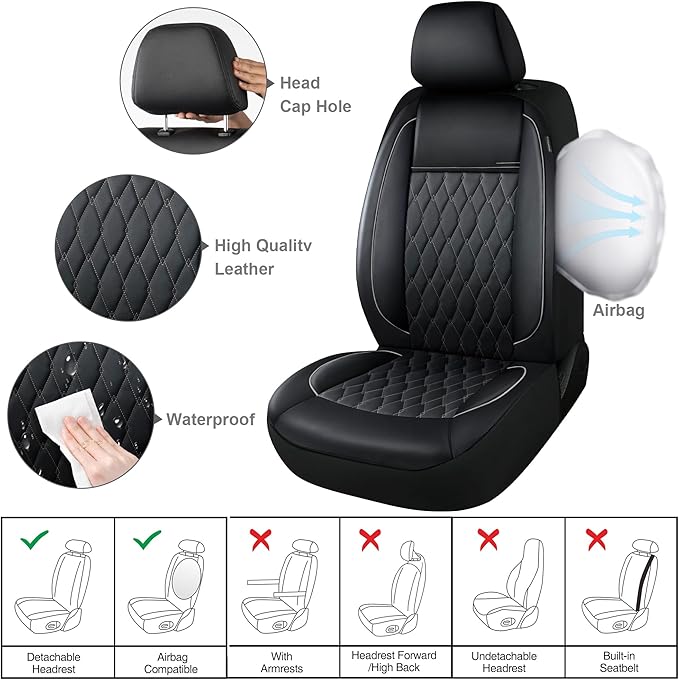 CAROMOP Faux Leather Car Seat Covers Full Set,Luxury and Comfortable Covers for Cars,Split Bench Compatible Car Interior Cove