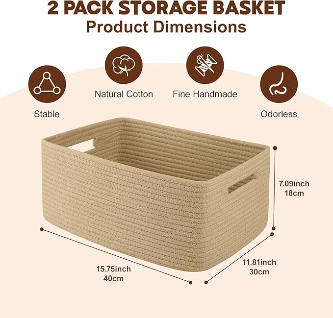 OIAHOMY Storage Basket for Shelves, Closet Cube Storage Bins Baskets for Clothes Blanket Towels, Baby Nursery, Toy Baskets Bo