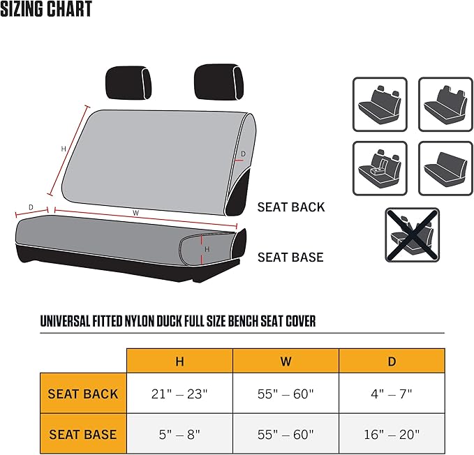 Carhartt Universal Nylon Duck Canvas Automotive Bench Seat Covers, Durable Fitted Full-Size Bench Seat Protection with Rain D