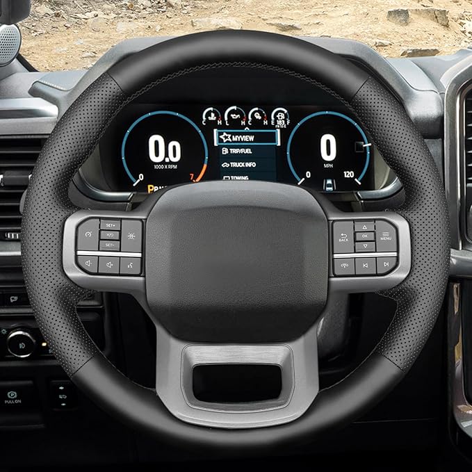 MEWANT Steering Wheel Covers for Ford F-150 2021-2025 / F-150 Lightning 2022-2025 Hand-Stitched F150 Steering Wheel Wrap