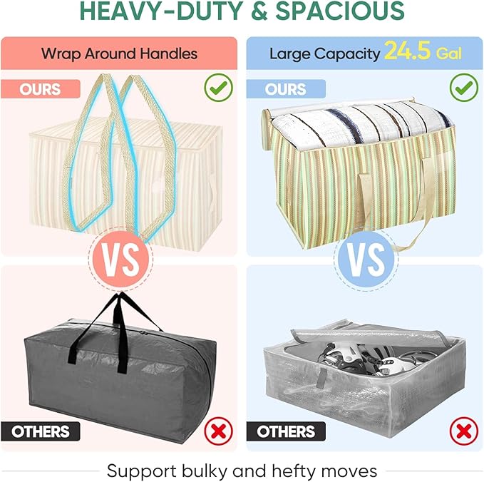 BALEINE 8-Pack Oversized Moving Bags with Reinforced Handles, Heavy-Duty Storage Tote for Clothes, Moving Supplies (Color Str