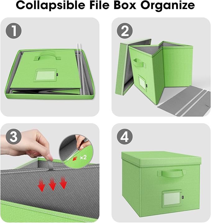 File Organizer Boxes with Lid, Linen Hanging File Storage Boxes with Handle, Collapsible Document Filling Boxes for Letter/Le