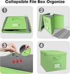 File Organizer Boxes with Lid, Linen Hanging File Storage Boxes with Handle, Collapsible Document Filling Boxes for Letter/Le