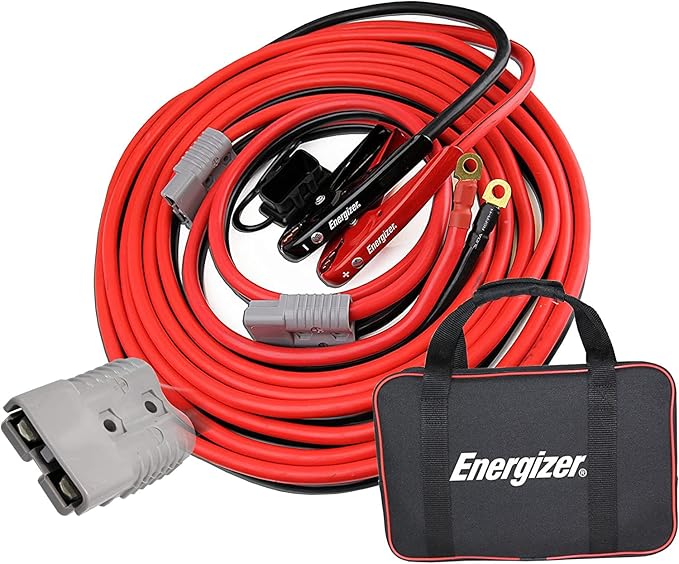 Energizer Jumper Cables, 30 feet, 1 Gauge, 800A, Booster Battery Cables with Permanent Installation kit and Quick Connect Plug for SUV and Trucks with up to 8-Liter Gasoline and 6-Liter Diesel Engines