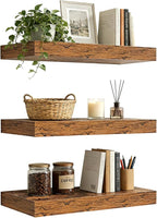 Set of 3 Rustic Brown Solid Wood Floating Shelves 15.7 inch - Wall Mounted Storage Shelves for Bathroom Over Toilet, Bedroom,