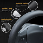 Nappa Leather Steering Wheel Cover Compatible with Tesla Model 3/Y 2016-2025 2026 Juniper/Highland, Non-Slip Breathable Model 3/Y Steering Wheel Protector, Black