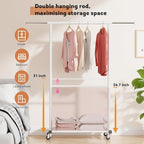 Double Clothing Rack, Clothes Rack for Hanging Clothes, Rolling Garment Rack with Adjustable Rod, White