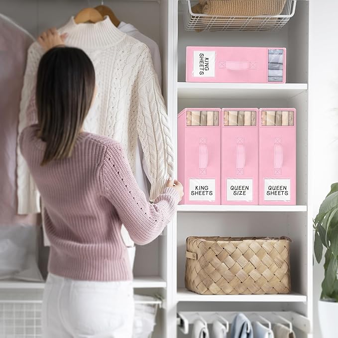 StorageTastic 6 Pack Bed Sheet Closet Organizers and Storage,Sturdy Foldable Storage Containers with Window and Label,Storage