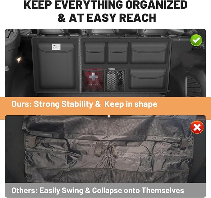 Detachable Hanging Trunk Organizer, Foldable Car Trunk Organizer Hanging for SUVs, Jeeps, Hatchbacks, Car Trunks Organiser