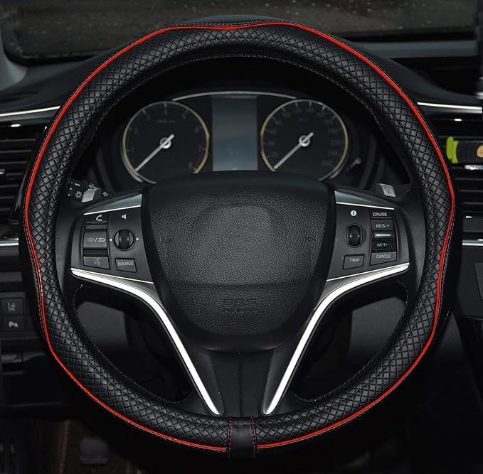 Microfiber Leather Car Steering Wheel Cover, Soft Padding, Durable, No Smell, Universal 15 Inch Steering Cover, Anti-Slip Emb