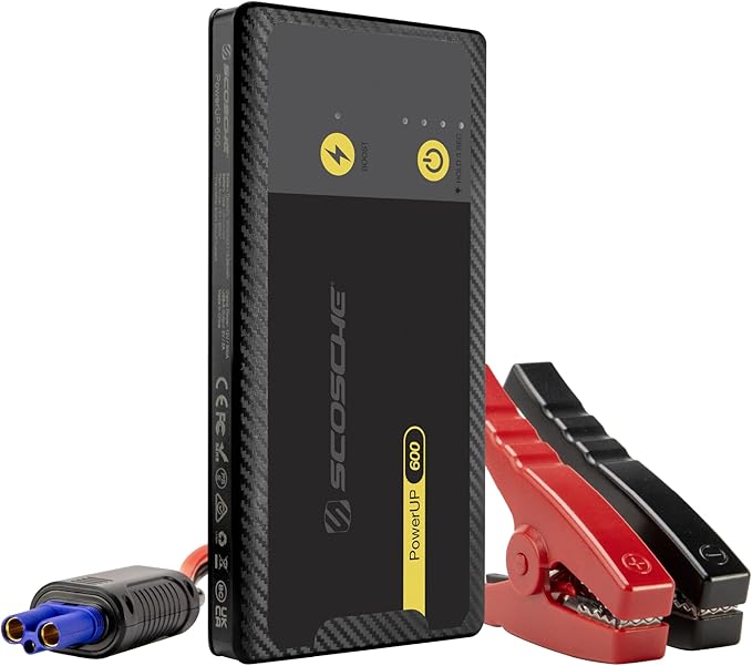 Scosche PBJ600 Portable Car Battery Jump Starter, 12V Jump Box, 600A Battery Booster, Jumper Cables Kit for Car (4.0L Gasoline/2.0L Diesel Engines) 10W Portable Power Bank, Battery Jumper w/LED Light