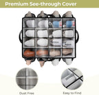 Shoe Organizer for Closet, Shoe Storage Solution with Clear Cover & Adjustable Dividers, Fabric Shoe Box Fits 16 +8 Pairs Sho