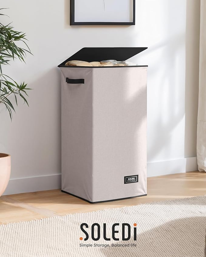 SOLEDI Laundry Hamper with Lid 100L Large & Tall Collapsible Laundry Basket, Clothes Hamper with Bag Removable Easy to Carry,