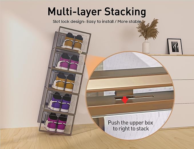 Kuject X-Large Shoe Storage Boxes Organizers for Closet 12 Pack, Fit Size 11,Clear Plastic Stackable Sneaker Containers for E