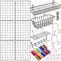 6 Pack 16 x 12 Inch Black Wall Grid Wire Panel with Accessories 1 Black Hanging Wire Basket, 1 Shelf, 1 Hook Rack, 2 Letter S